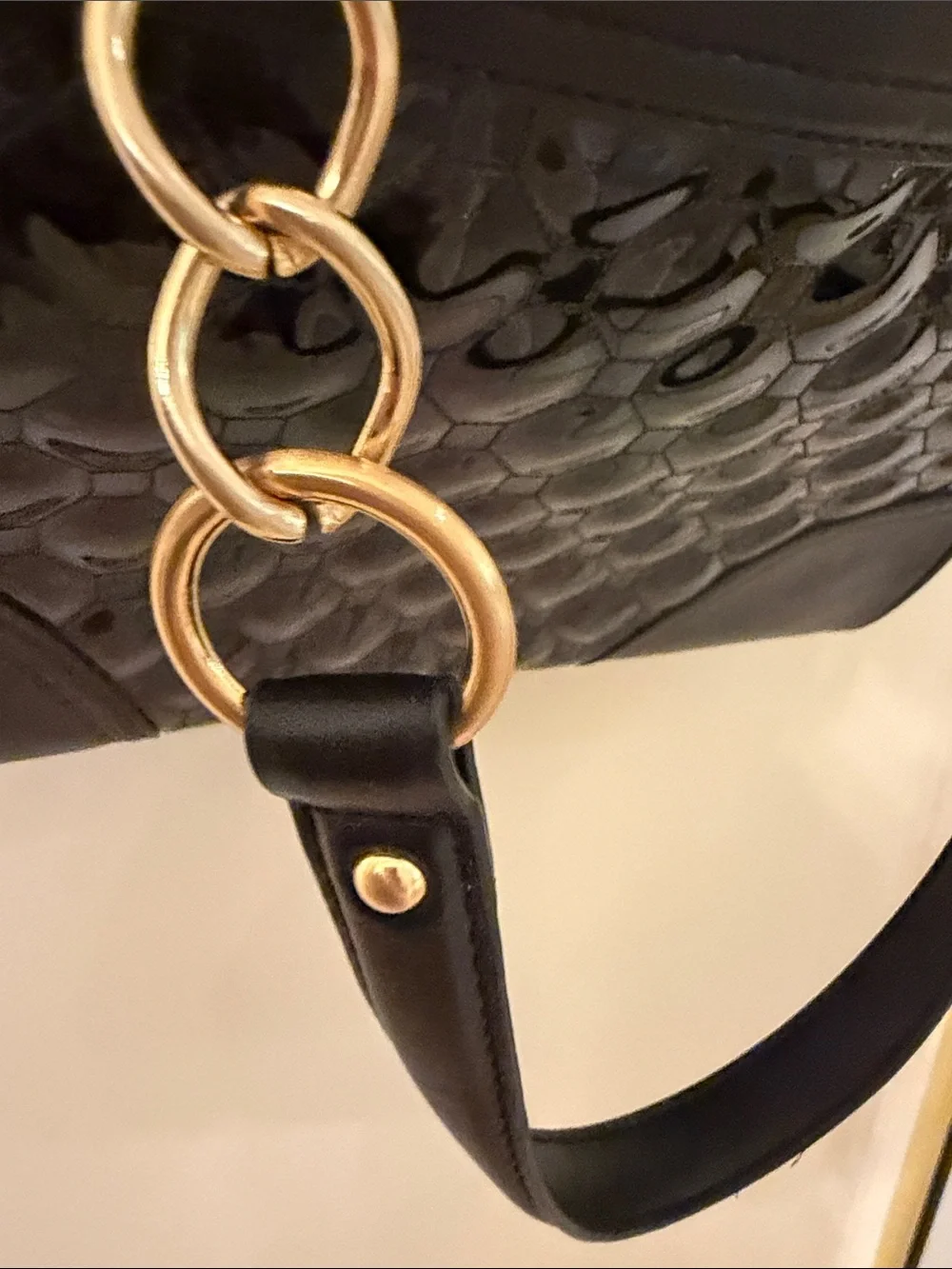 Vintage Ann Taylor Black Quilted Patent Shoulder Bag with Gold Chain Straps
